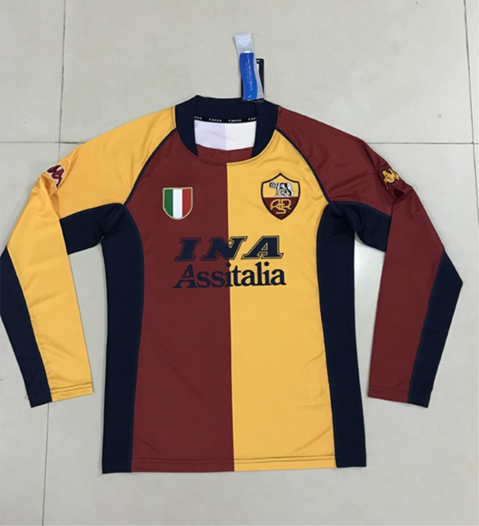 MAILLOT RETRO AS ROMA DOMICILE 2000 VERSION MANCHES LONGUES